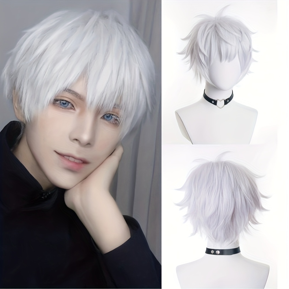 

Stylish White Short Straight Synthetic Anime Wig For Men, Heat Resistant With , Role-playing, , Parties, And Festivals, Wig Accessories, Soft And Comfortable, Music Festivals, Cool And Style