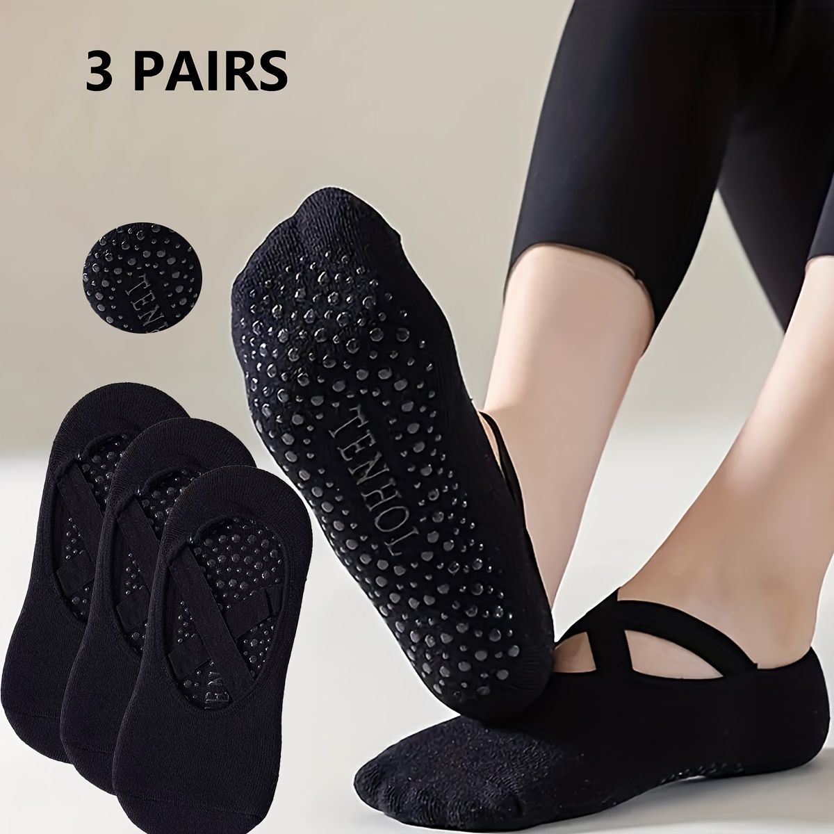 E-shop 3/4/5 Paar Damen Kurze Yoga Socken, Silikon Rutschfeste Tanzsocken, Indoor Pilates Boden Fitness Socken, Frühling, Sommer, Herbst und Boots