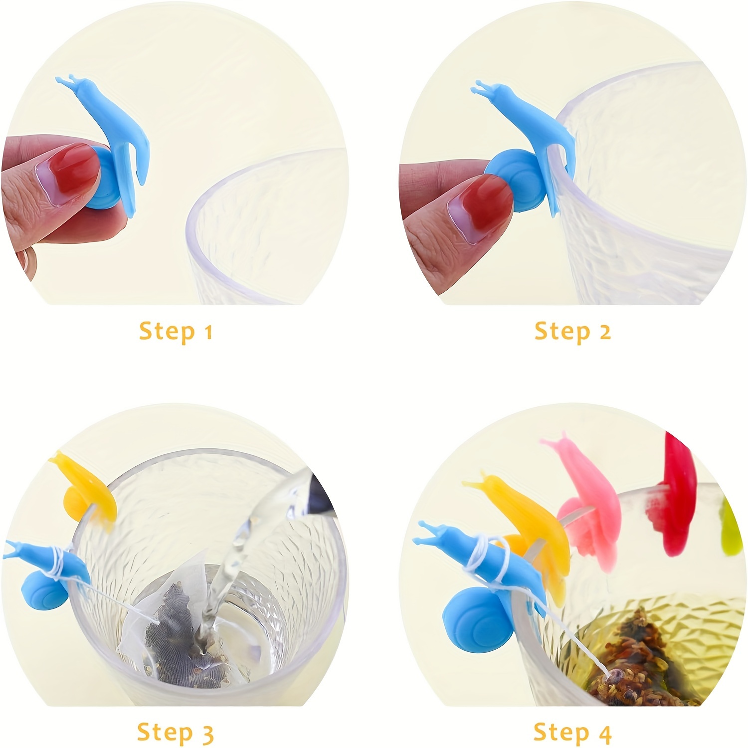 random color cute snail shape silicone mug hanging tool tea bag holder cup tea clips details 2