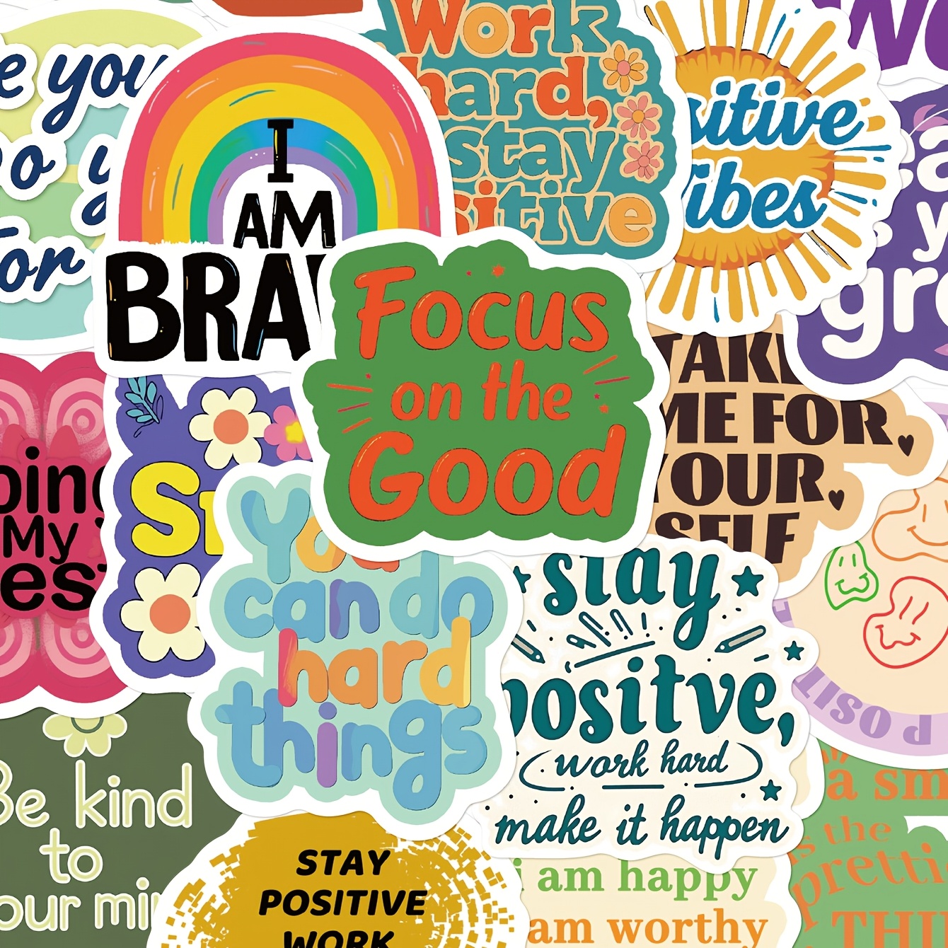 Image of 50 Positive Affirmation Motivational Quote Stickers For Phone Cases, Laptops, Journals, Guitars, Skateboards, Decorative Self-adhesive Decals, Birthday Gift