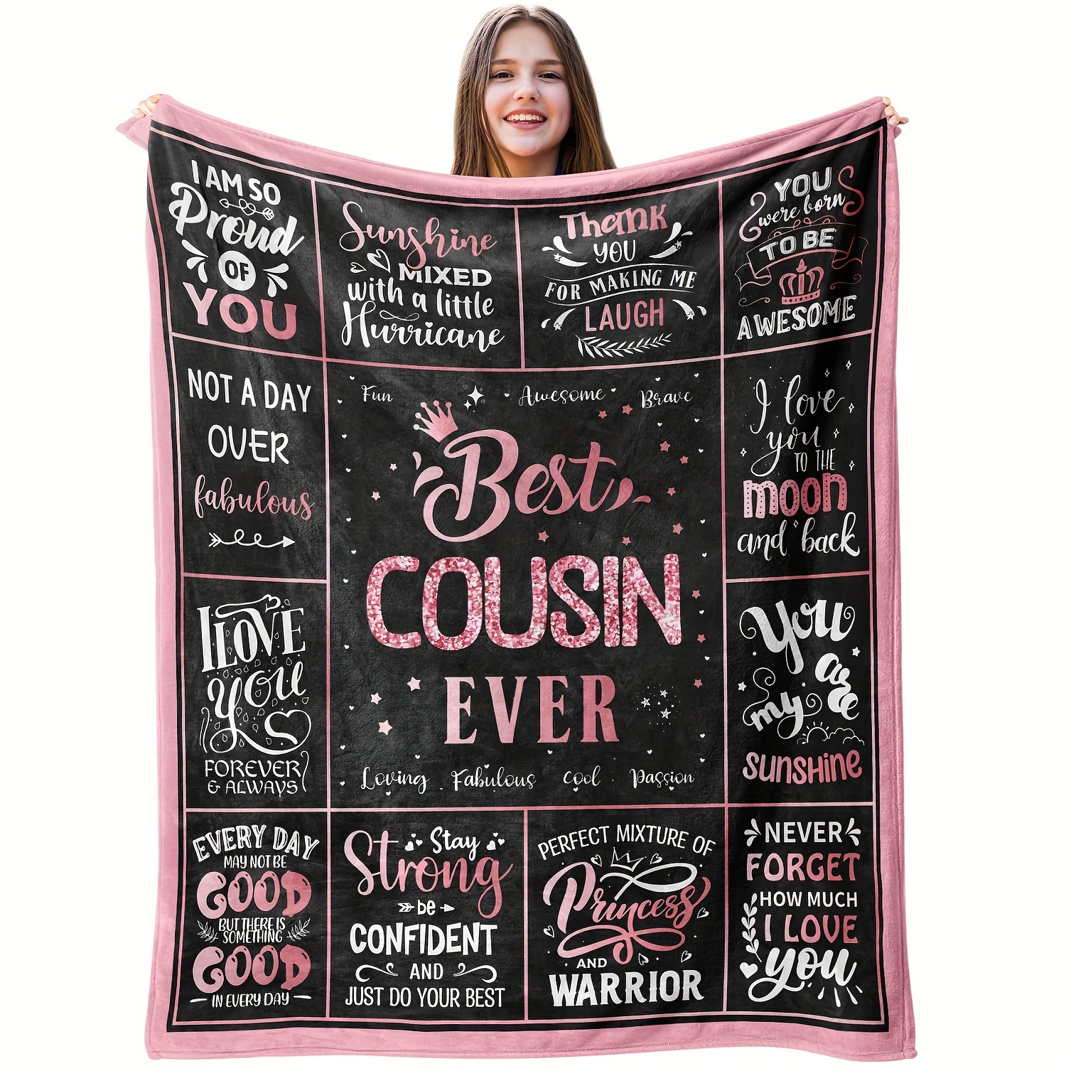 

Best Cousin Ever Flannel Throw Blanket - Contemporary Style Knitted - Machine Washable Polyester Cozy Wrap For Home & Gift - Multipurpose Soft Blanket For Teens & Adults