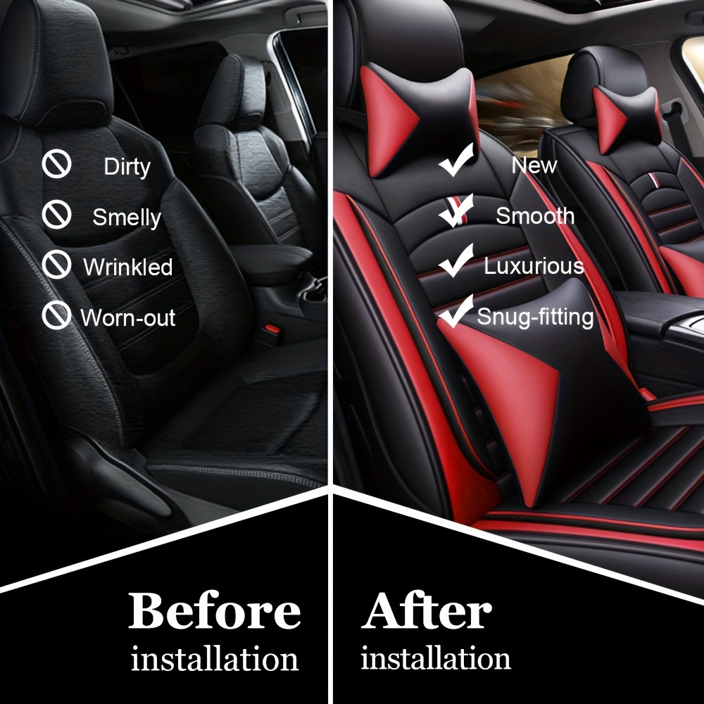 DIKSOAKR Universal 5-Seat Covers Faux Leather Full Set Seat Cushion Protector Waterproof For Most Model Black