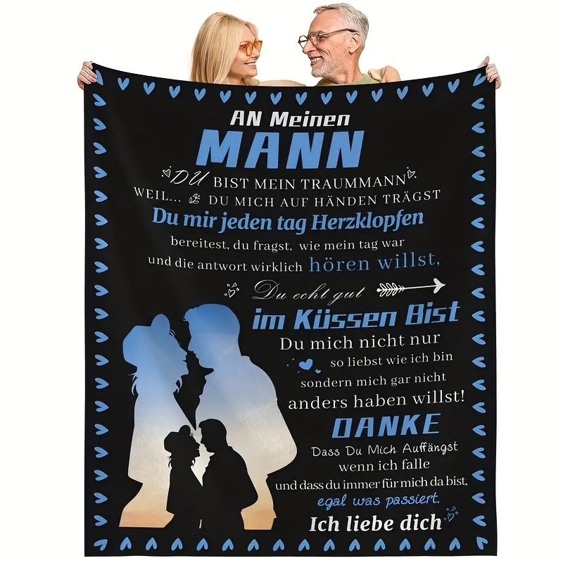 

an Meinen Mann" Personalized German Love Letter Blanket - Soft Fleece Gift Throw For Bed, Car, Beach, Office, Or Pet - Perfect For Valentine's Day, Anniversary, Or Any Special Occasion