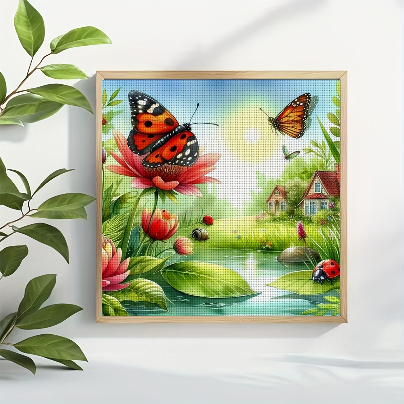 Printed Cross Stitch Kit, 'Butterflies and Ladybugs in the Garden' Pattern
