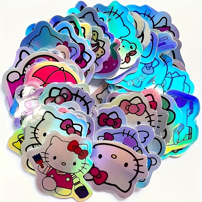 60pcs Hello Kitty Laser Paper Stickers Cute Cartoon Anime Notebook Replacement Core And Cover Notebook Additions