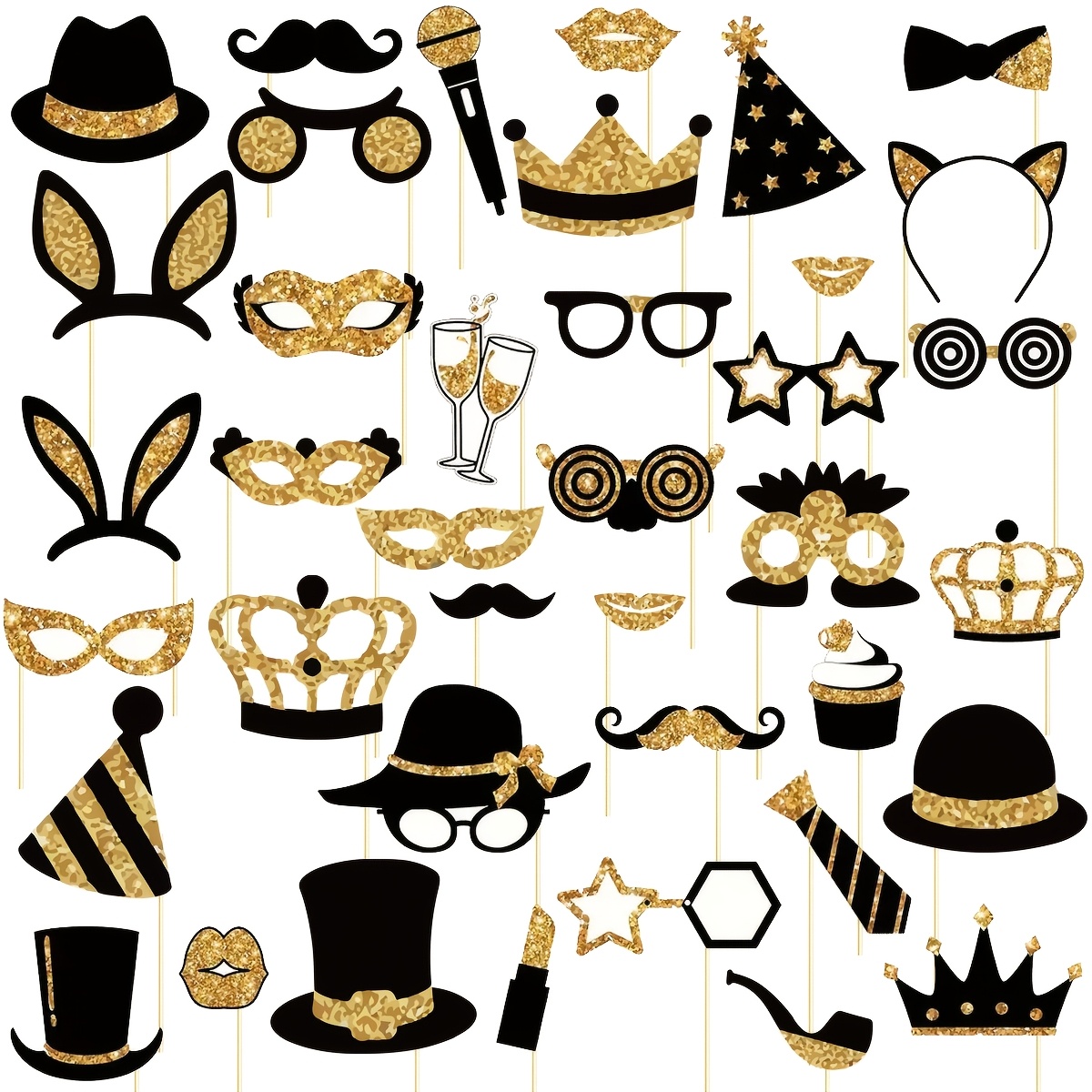 Image of 40pcs Black And Booth Prop Kit - Perfect For Birthday And Wedding Parties, Fun Photo Booth Props For Birthdays, Graduations, New Year, Weddings, Prom Parties, , And Selfie Accessories. Diy