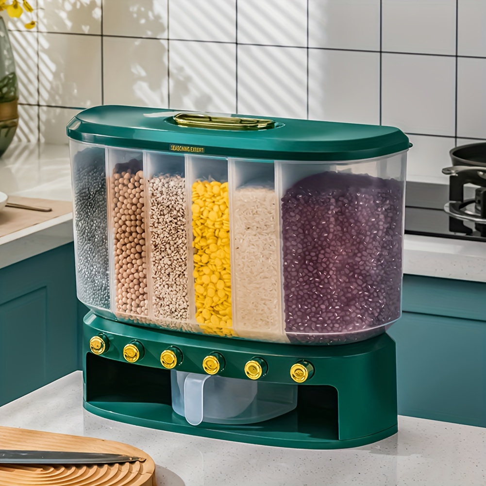 TEMU 10kg 6 Grid Grain Cereal Rice Dispenser Storage Box