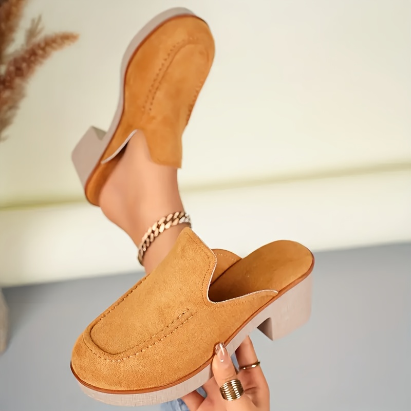 women's elegant cap toe flannel mules block heels non slip Temu