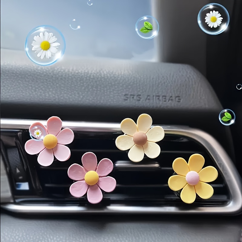 

4pcs Cute Daisy Flowers Fragrance, Air Conditioning Outlet Car Fragrance Decoration, Automotive Perfume Accessories, Gift For Women, Car Decor, Car Accessories (delivery Of 4 Solid Tablets)