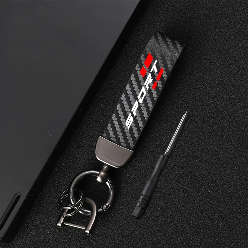 E-shop Robuster Schlüsselanhänger mit Schraubendreher | Kunstleder, Kohlefaser-Textur, Metallring, Strapazierfähiges Legierungsmaterial, Sportlogo