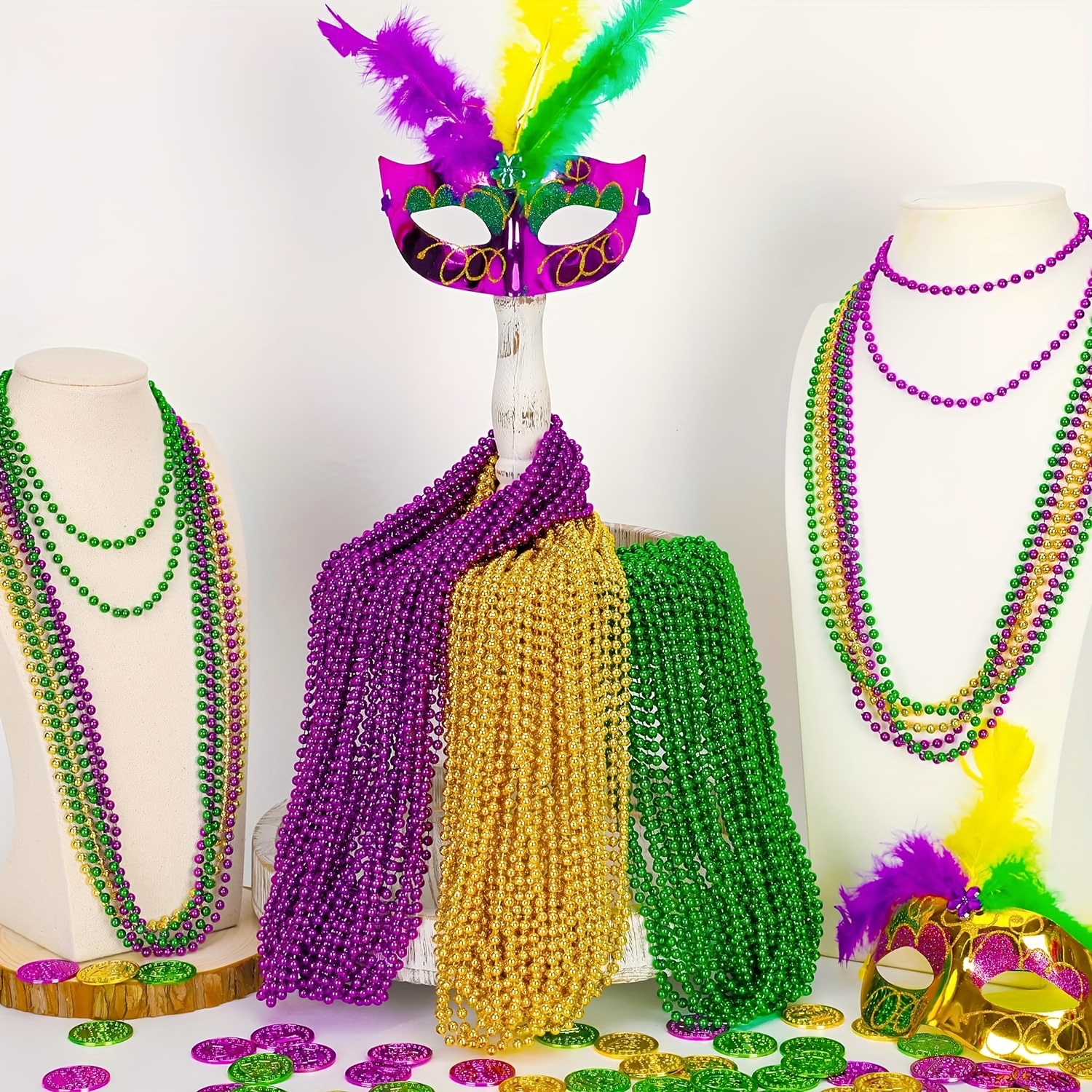 

50-pack Assorted Mardi Gras Beaded Necklaces - 33 Inch Multicolored Party Favors For Carnival, Birthdays, Christmas, Thanksgiving - Versatile Decoration For Weddings, Showers, And