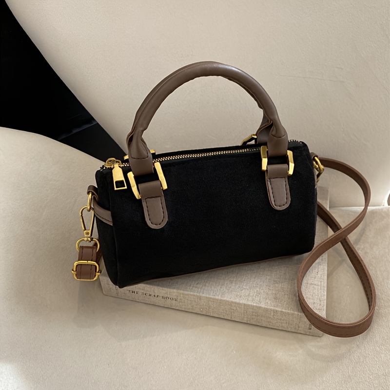 TEMU [handbag] Fashion Retro Solid Color Suede Women's Handbag, Velvet Shoulder Bag, Versatile Crossbody Bag, Boston Handbag, Women's Shoulder Bag,