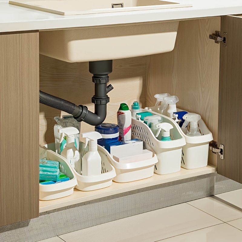 Undersink Storage Baskets With Handles And Wheels, Multipurpose Home