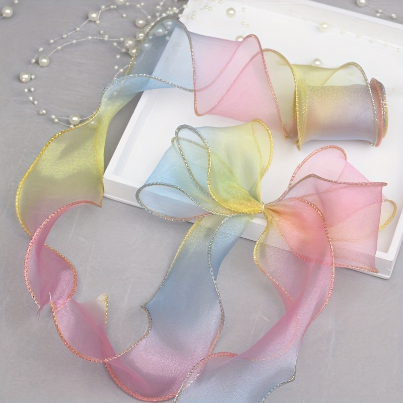 5m Gradient Rainbow Tulle Ribbon With Wavy Edge - Perfect For Gift Wrapping, Floral Arrangements & Christmas Decorations
