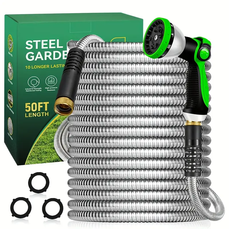 heavy duty 50ft extra long garden hose flexible lightweight coil with leak proof threads 3 4 inch diameter outdoor hose for yard lawn garden car washing ideal for residential commercial use Product details 6