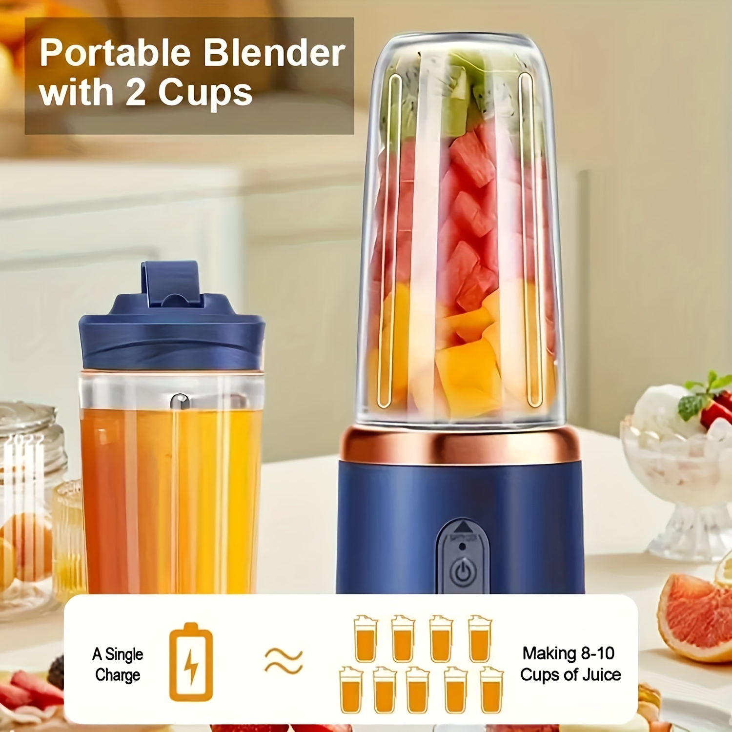 portable blender mini smoothie and shake mixer usb rechargeable   fresh   with   430g portable blender suitable for kitchen home and travel details 9