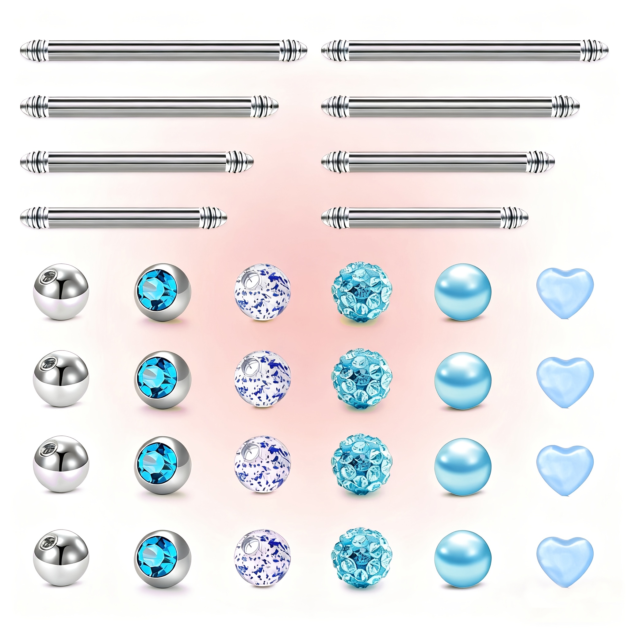 32/36pcs Colorful Tongue Piercing Body Piercing 316l Stainless Steel 14g Piercing Barbell, Multiple Combinations, Free To Diy Jewelery 12/14/16/18mm Bar Length