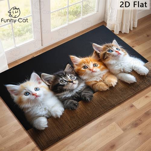 1pc adorable tabby kitten welcome with orange gray cream brown tabby cats non slip backing suitable for pet lovers nursery front door machine washable cute kitty