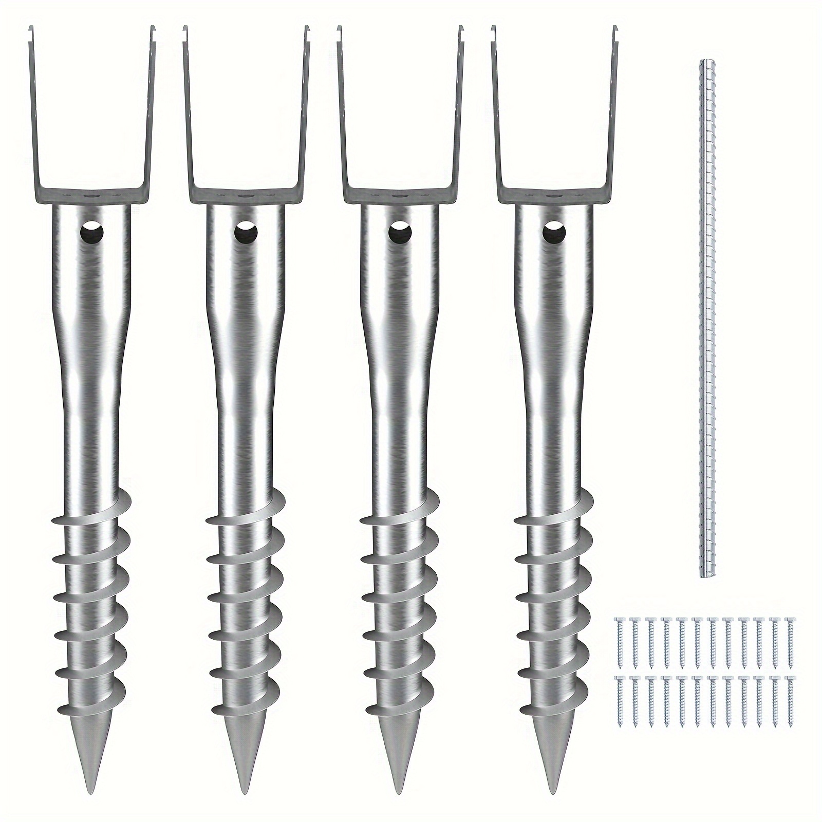 

4 Pack No Dig Ground Anchors 3.94x2.76x27.56in With 6 Lag Bolts & Diy Screw In Post Stakes U Shape Steel Holders For Mailbox Fence Posts