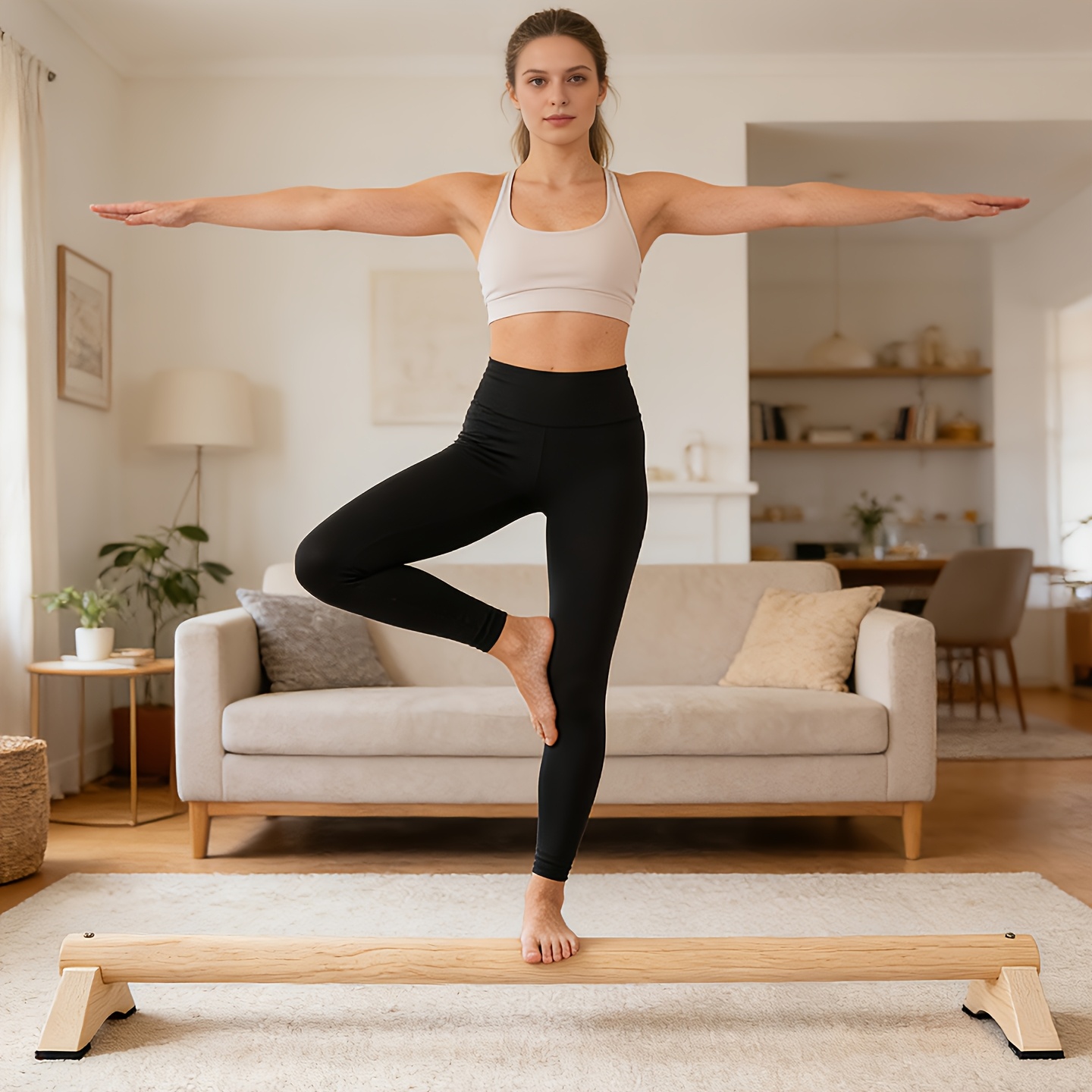 Image of Balance Beam Stabilization Training Equipment, Single , Solid Wood Sole, Fascia Massage, Stretching, Private Teaching, Class
