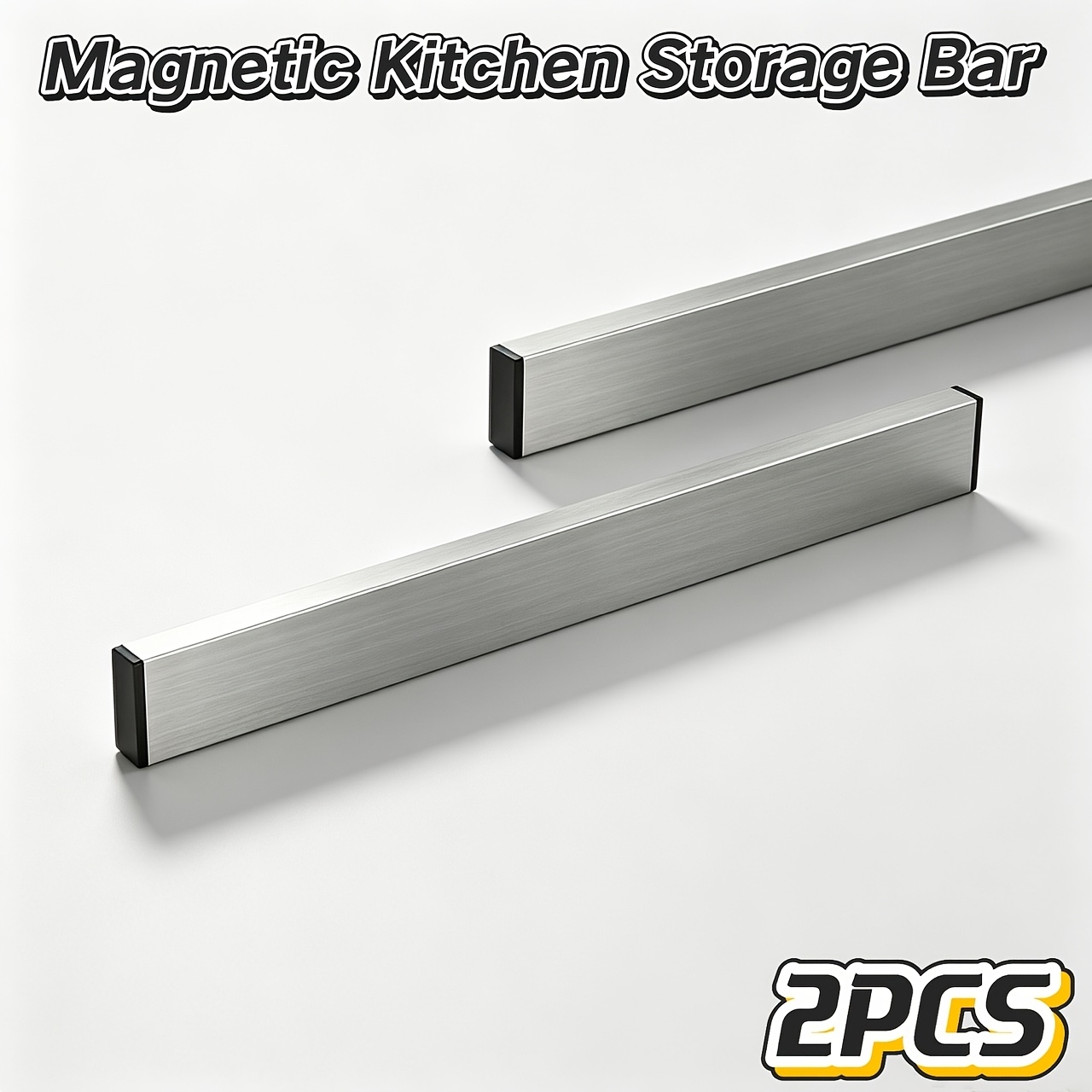 Image of 2pcs Stainless Steel Magnetic Knife Rack, Kitchen Storage Bar, Nail-free Installation(no Drilling Required), Space-saving Magnetic, Suitable For Spoons, Knives, Frying Pans