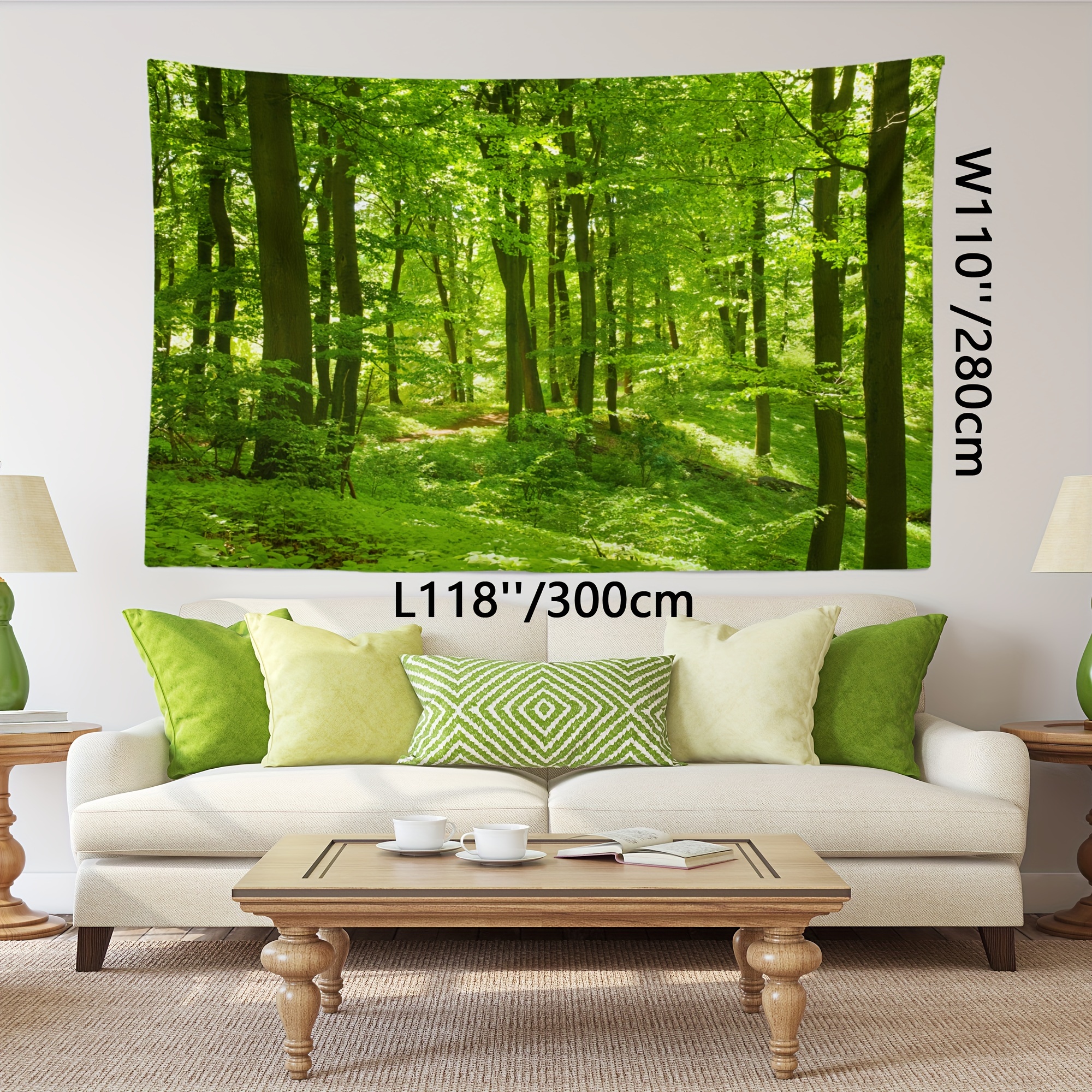 Arazzo da parete con stampa foresta verde per casa e camera_voghion.com