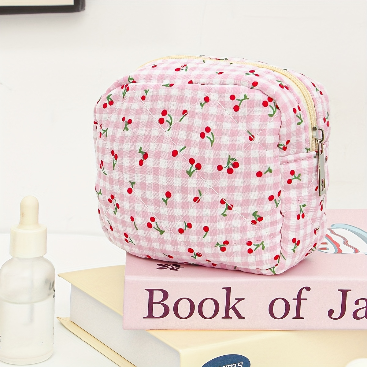 TEMU Sac de rangement de serviettes hygiéniques à motif de cerises jaune/pink, petit sac de Cosmétique pour femmes, portefeuille portable, sac de
