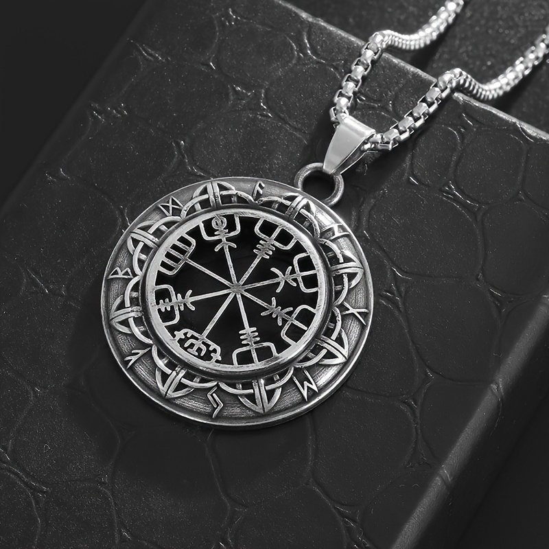 TEMU 1pc Vintage Hollow Viking Disc Compass Pendant Necklace - Versatile Accessories For Men And Women's Casual Parties, Perfect Gift For
