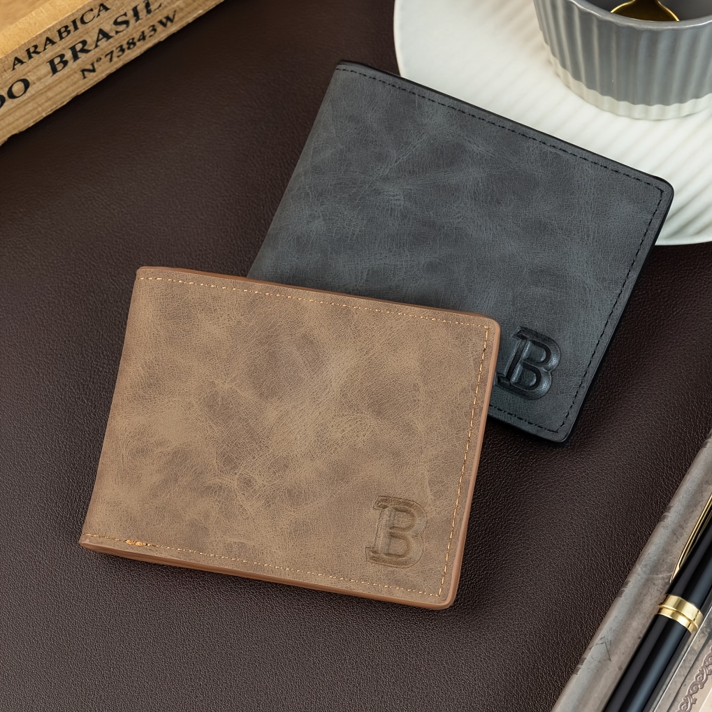 

Men's Fashion Pu Leather Bifold Wallet With Coin Pocket, Casual Solid Color Billfold With Multiple Slots, Vintage Look - Perfect Gift For Gentlemen