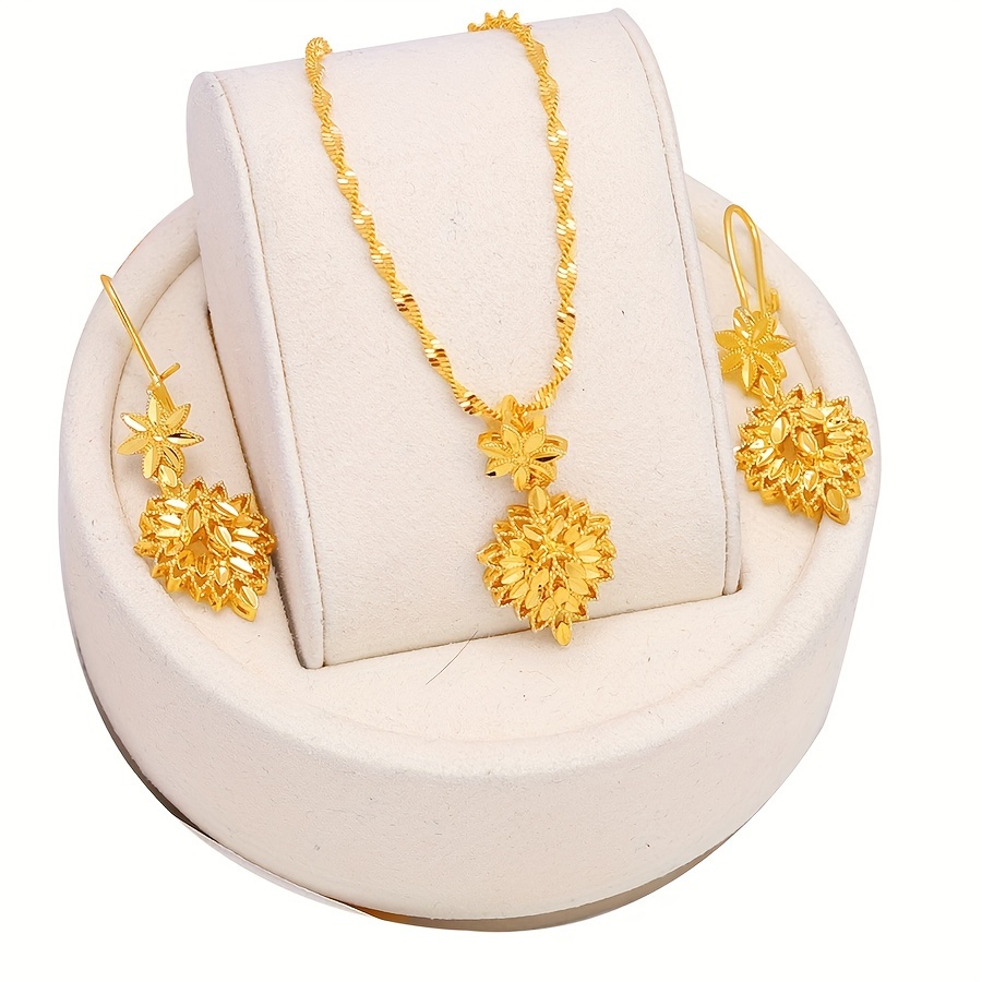 TEMU Ensemble de Collier et Boucles d'Oreilles Design Blé Luxueux et Polyvalent du Moyen- Dubaï, Idéal pour les Mariées - Cadeau Tendance pour la