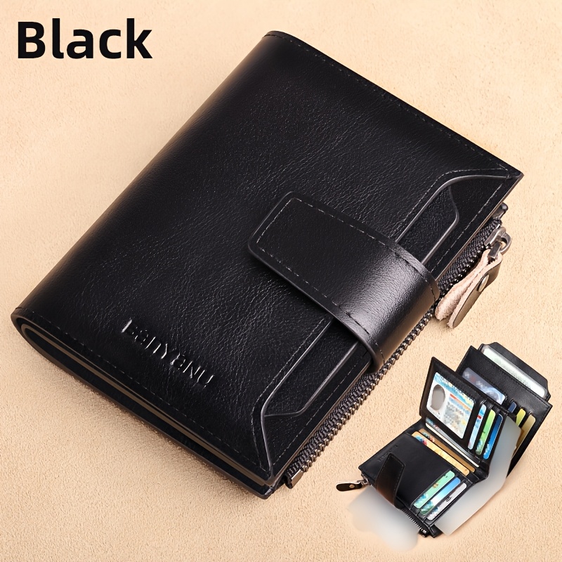 TEMU First-grade Cowhide Credit Card Wallet With Rfid Anti-theft And Zippered Coin Pocket