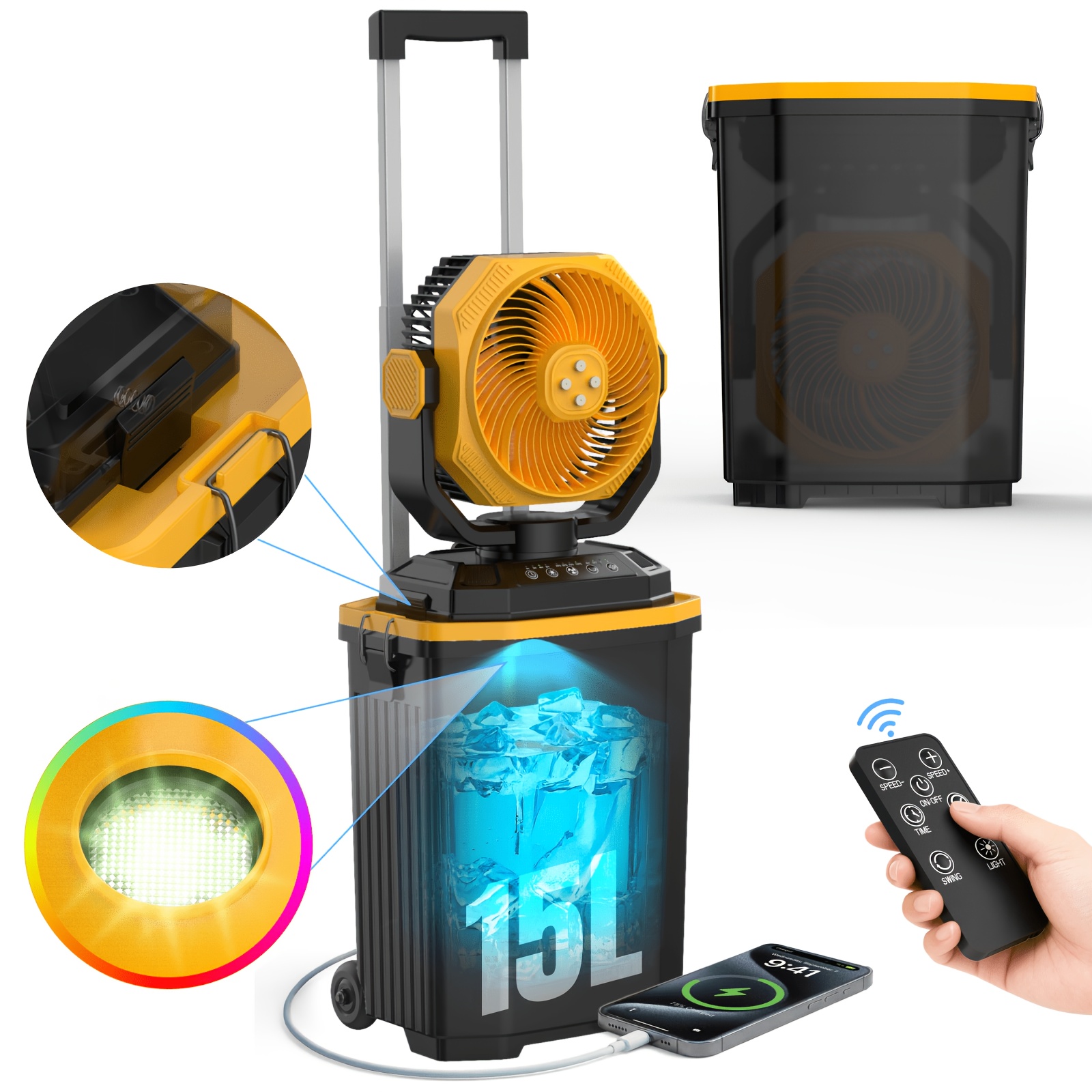 16 Colors Rgb Spray Fan, 42000mah Usb-c Fast Charging Portable Cooling Fan, Compact Fan For Camping Gym, Christmas Stocking Gift, 2026 Must-have Portable Fan For Sports Court & Outdoor Events