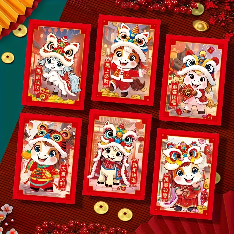 TEMU 30pcs Of 2026 Year Of The Horse Short Spring Festival Christmas Red Envelopes, Year Of The Horse Bag New Year's Red Envelopes, Cartoon Red