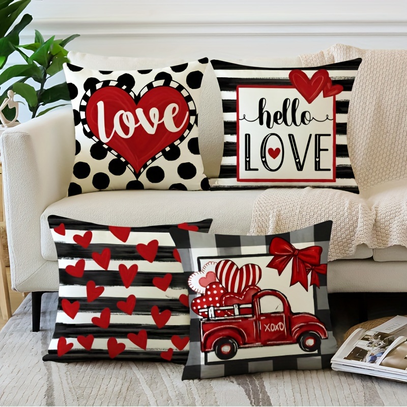 

4pcs 's Day Set - Red , Zip , , 18x18 - For & Bedroom Decor (inserts Not Included), For