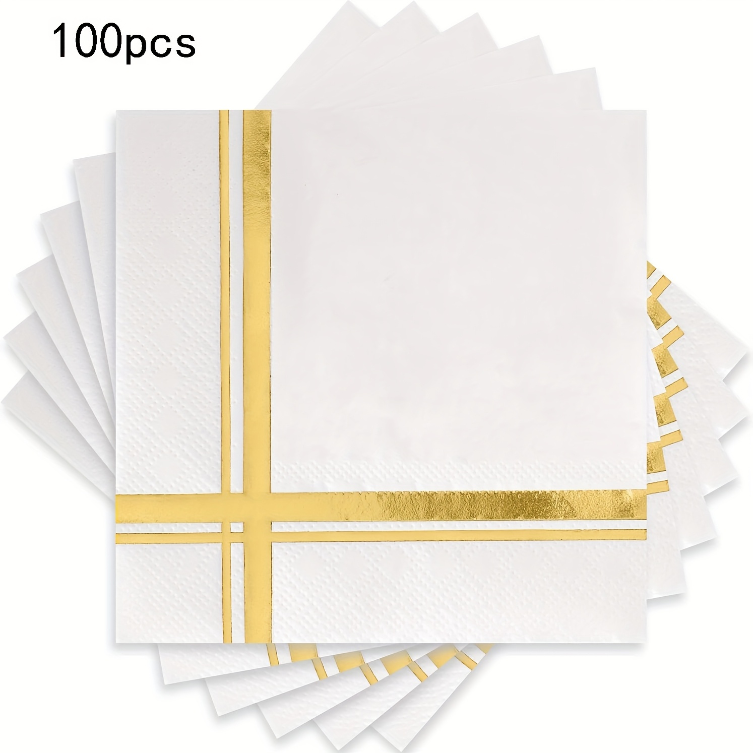 TEMU 40pcs/60pcs/100pcs,white And Golden 2-ply Paper Towels, Napkins,disposable 6.5x6.5 Inch Dessert Napkins With Birthday Anniversary Graduation
