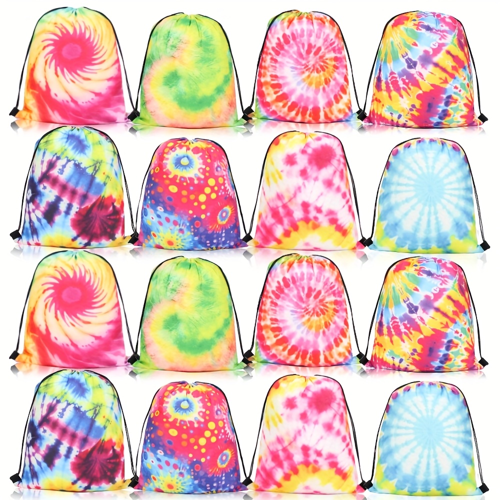 

16pcs Vibrant Tie-dye Drawstring Bags - Polyester Party Favor Backpacks For Birthdays, Halloween, Christmas - Ideal For Candy & Gifts, Gift Bags