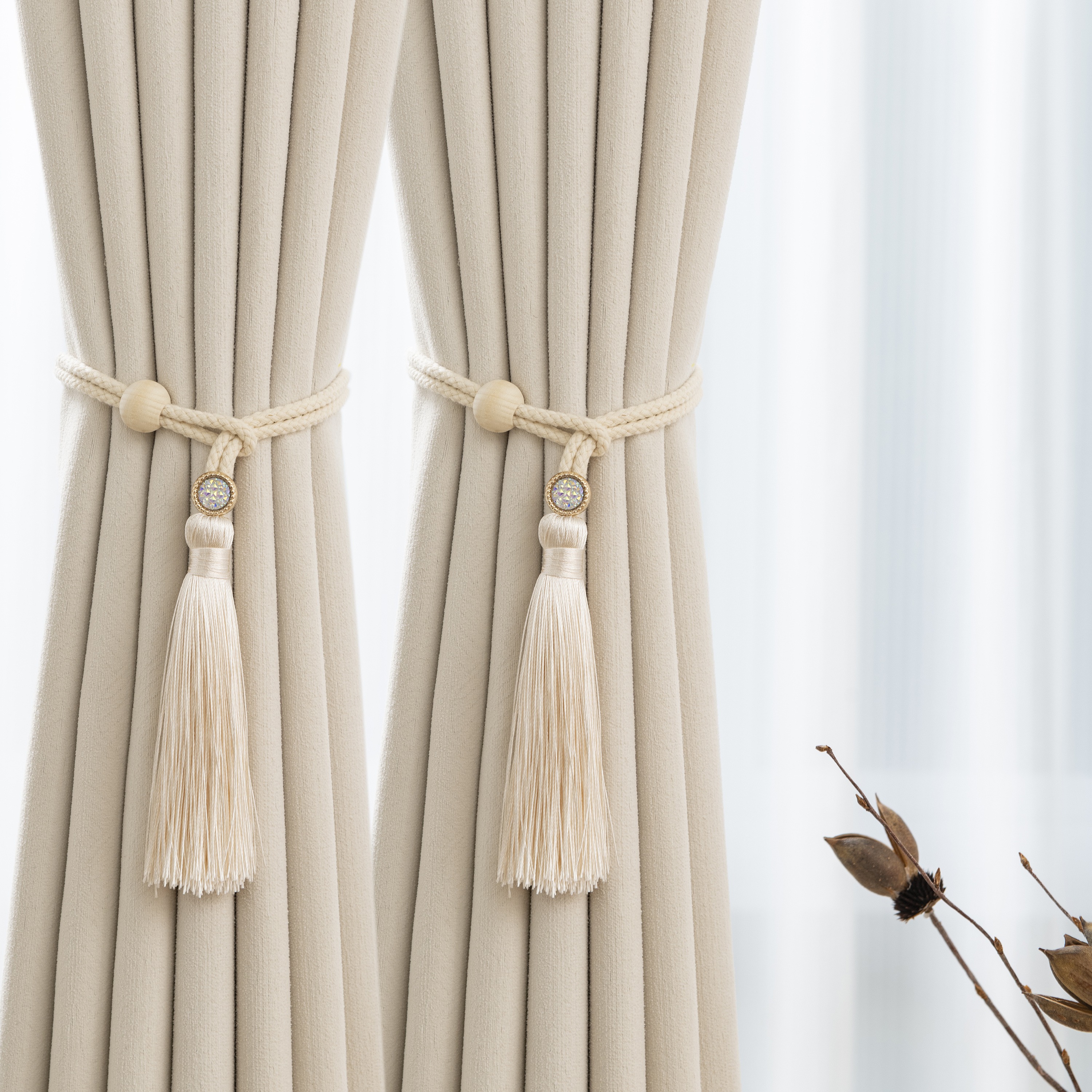 2 Hand-woven Adjustable Length Curtain Tiebacks, Style