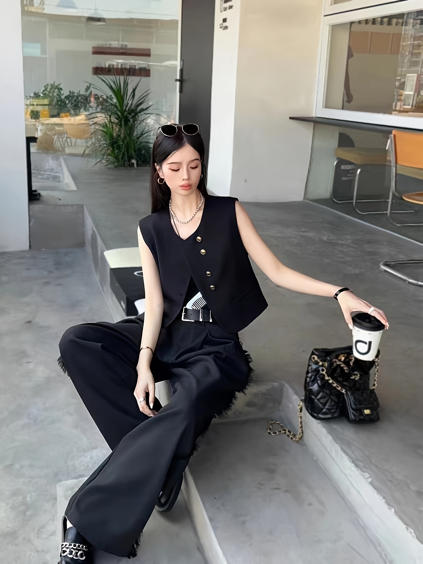 womens sleeveless french style vest jacket chic black Temu Australia