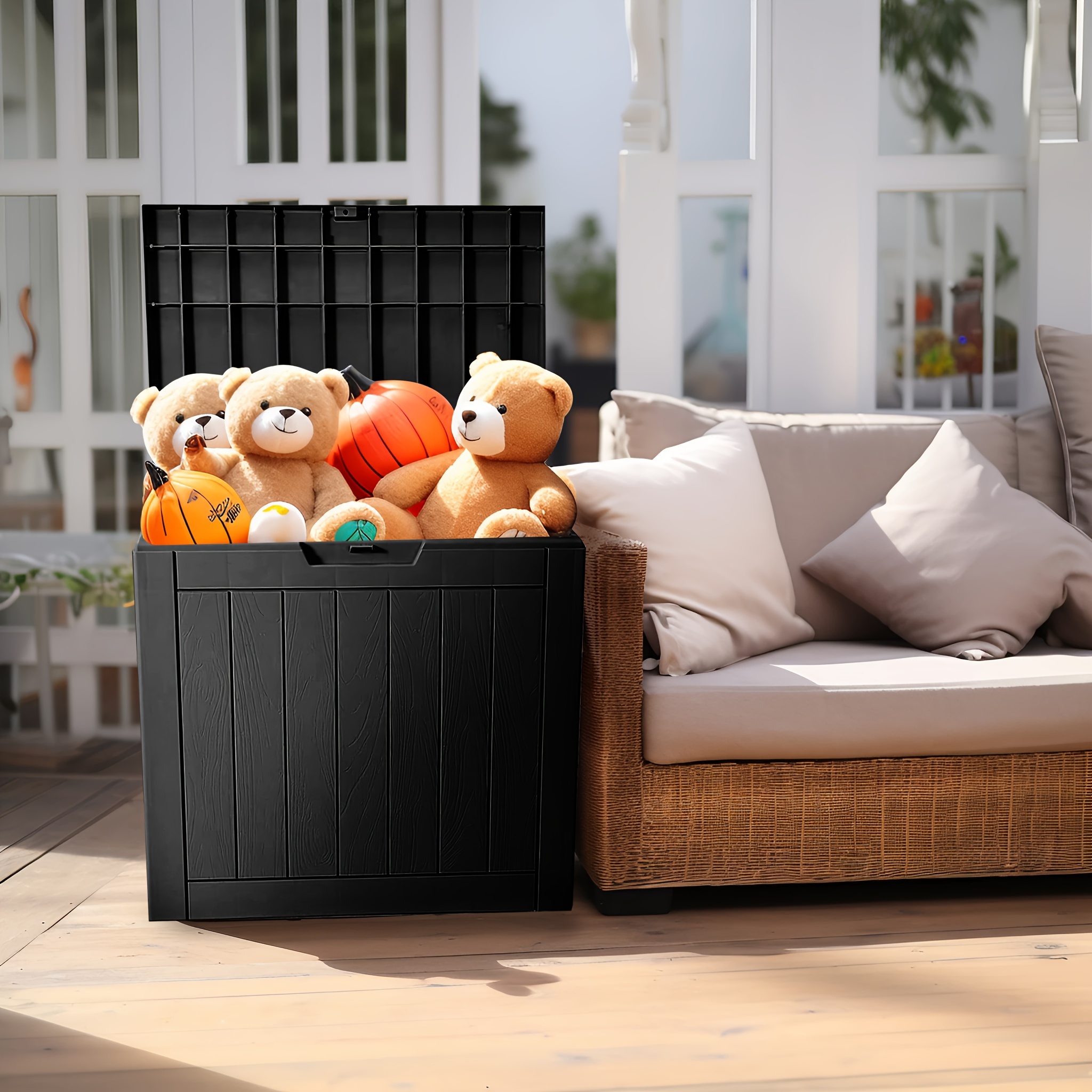 

30 Gallon Outdoor Storage Box Deck Box | Weather-resistant Patio Storage Cabinet For Kitchen, Pool Toys, Gardening Tools And More - Black