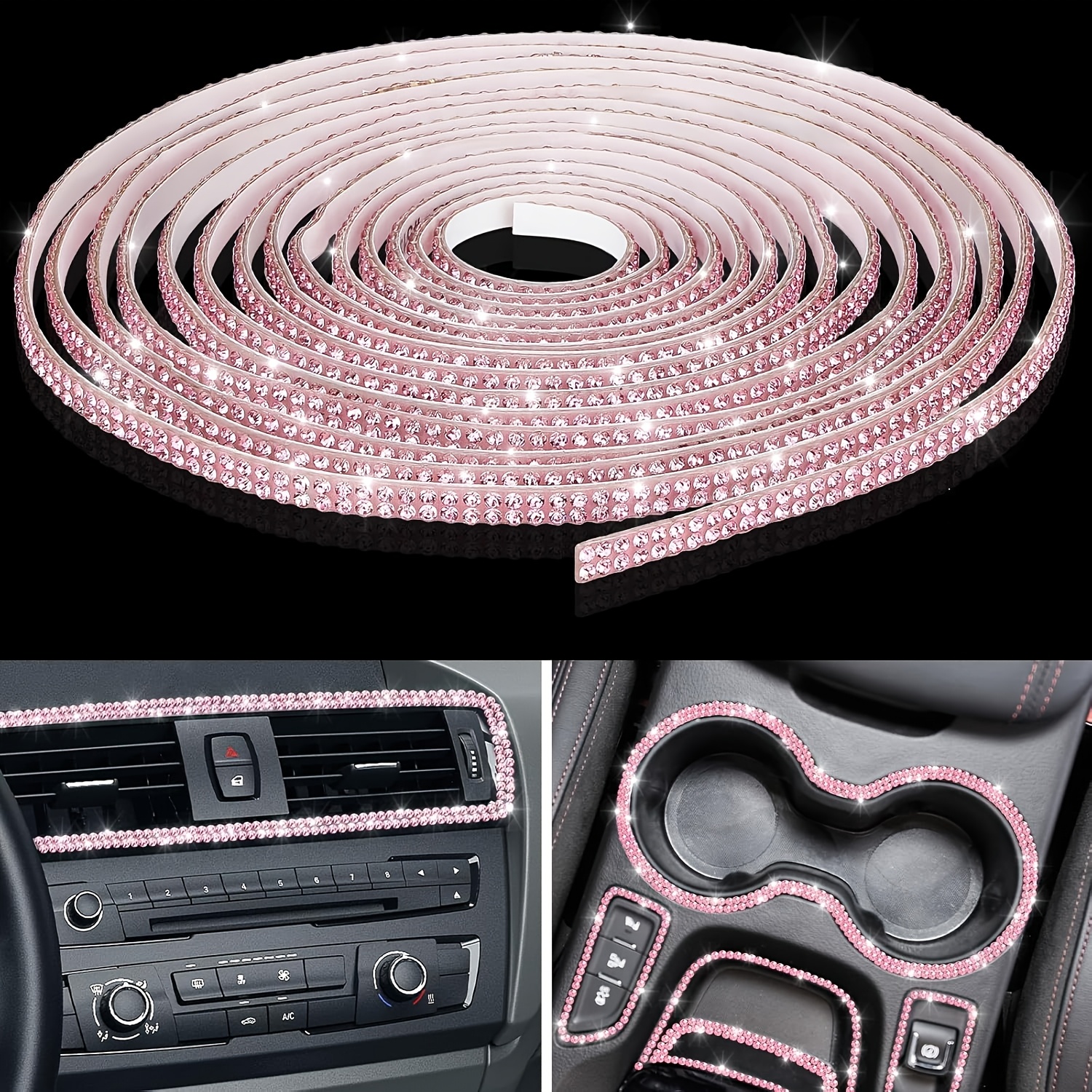 Image of 1 Roll Of Pink Car Decoration Stickers - 0.18inx71.99inch Waterproof, Self-adhesive, Elegant Car Interior Additions Suitable For Women, Shiny For Cars, Trucks, And Suvs