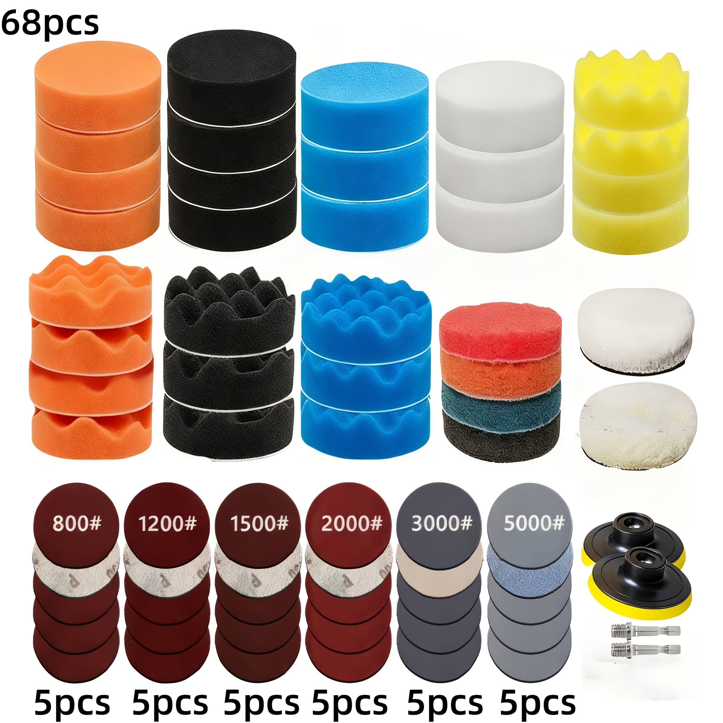 TEMU Kit de réparation et de rénovation de phares 68/78 pièces, disque de polissage de voiture de 3 pouces 75 mm avec à polir, éponge à cirer pour