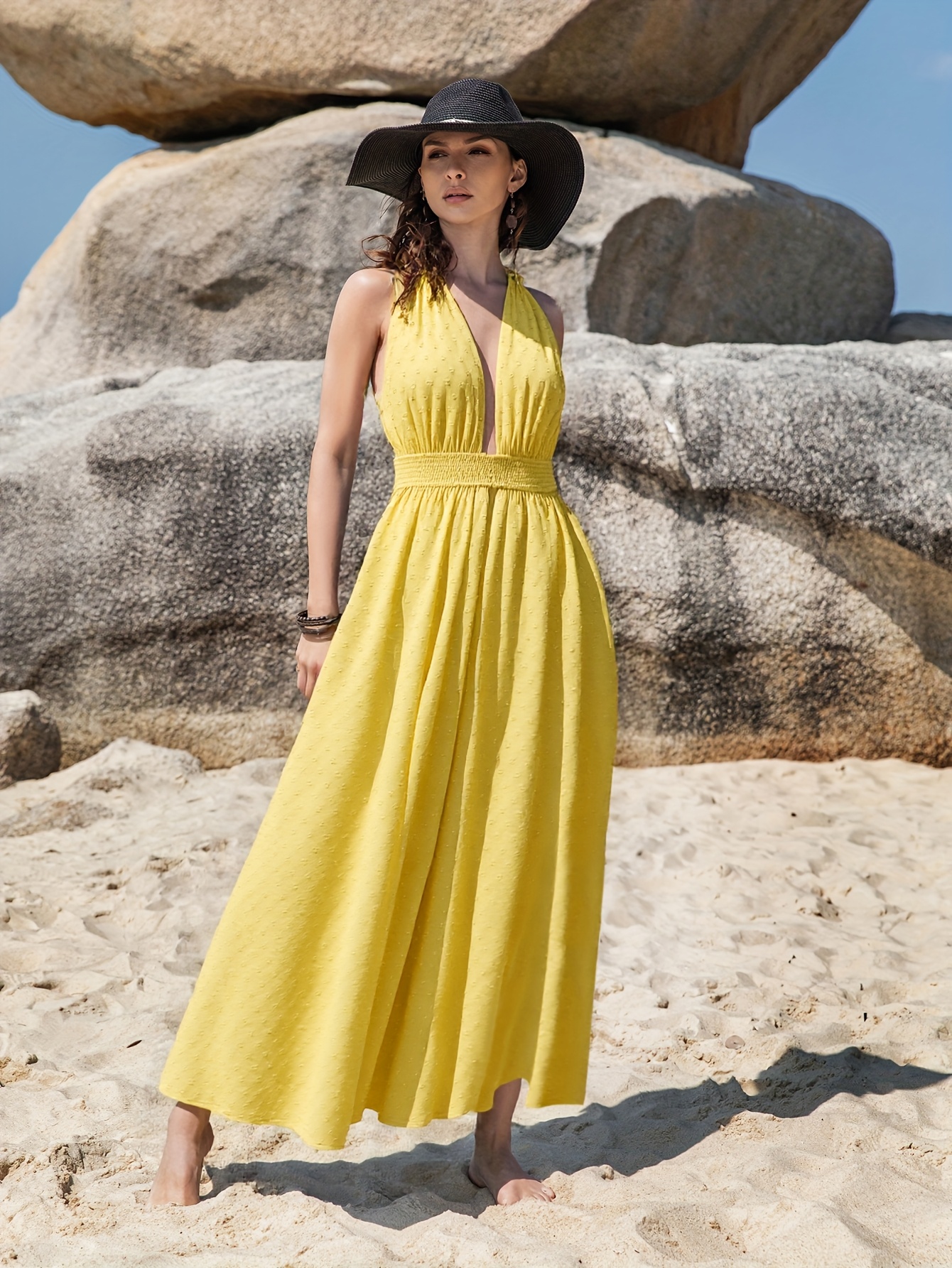 a backless long dress summer featuring a high - Temu Mauritius