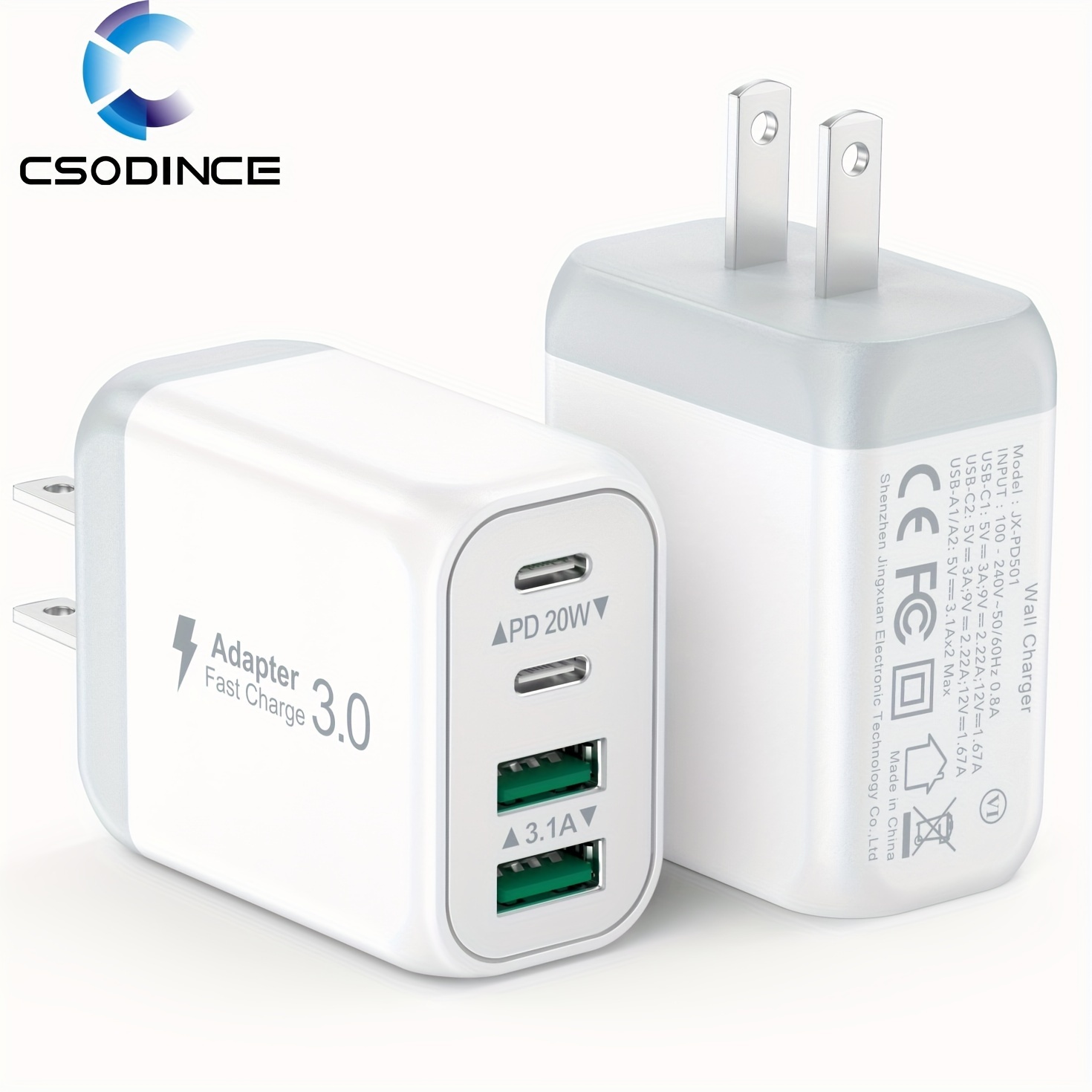 

Csodince 2-pack 40w Usb C Wall Plug, 4 Port Fast Charging Pd 3.0 Multi Port Type C Adapter Cube For Iphone 15/13/13pro/12/12pro/xr/se, /mini/air, Pixel/pixel 3a/ Xl/3/2xl