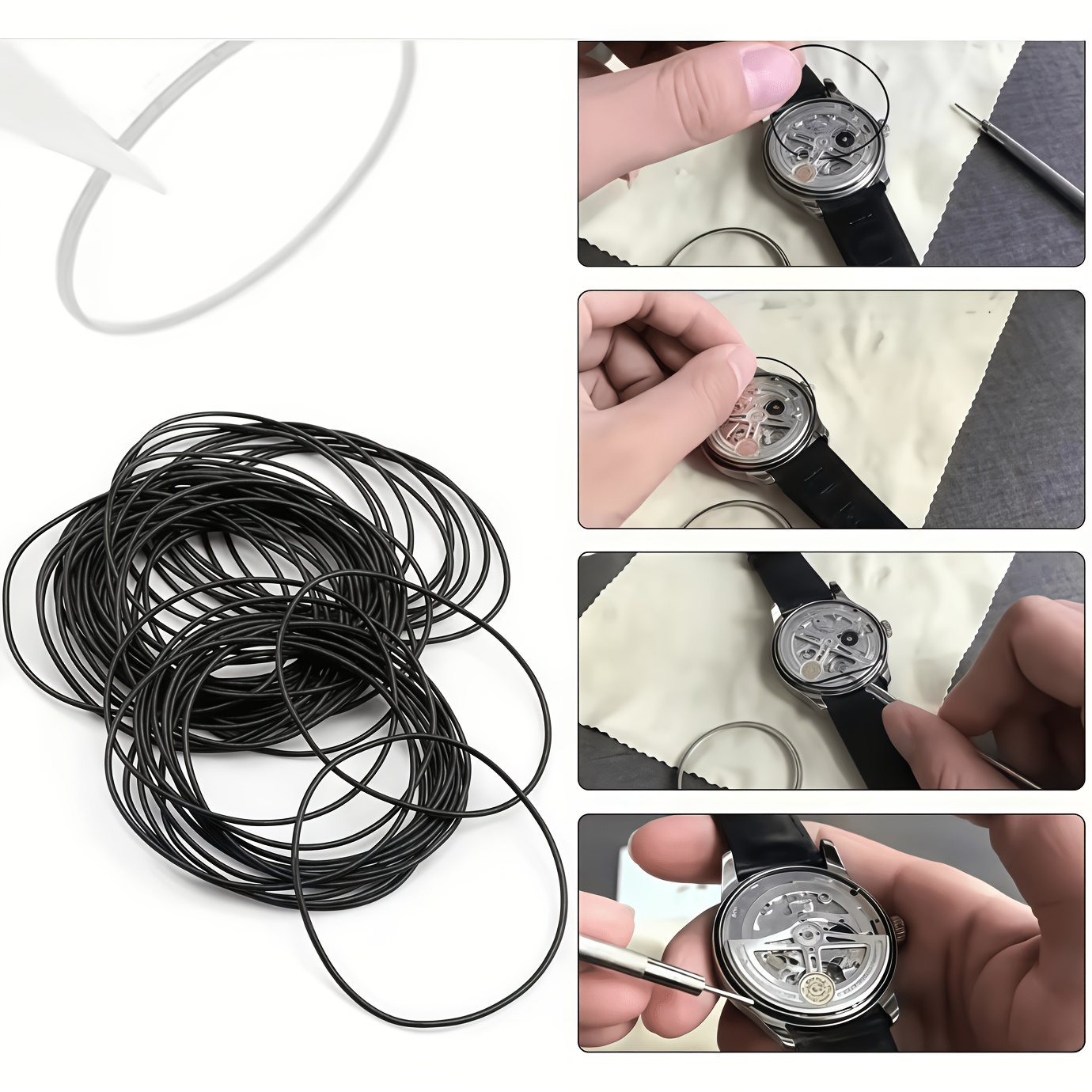 Pilnas laikrodžio pagalvėlės keitimo rinkinys - 144 NBR gumos O-žiedai (18 dydžių) + plastikiniai pincetai + 1,0 mm pramušiklis - „Pasidaryk pats“ baterijos keitimas, vandeniui atsparus sandariklio remontas - Tinka pradedantiesiems - Visi įrankiai įtraukti