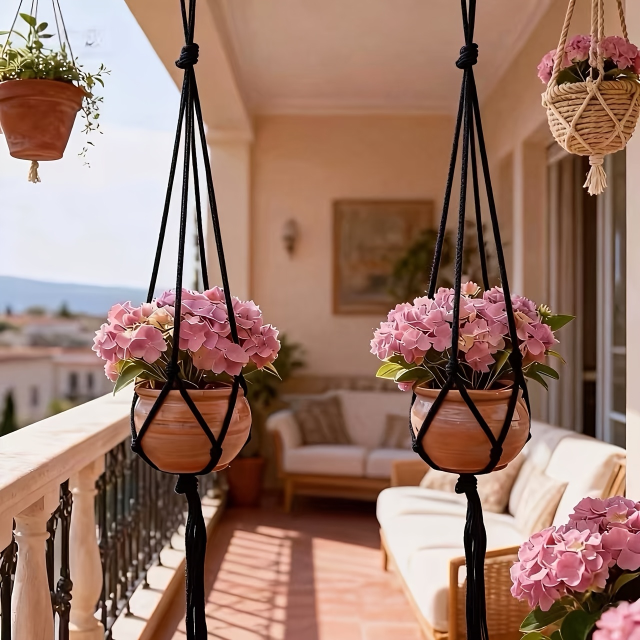 TEMU 2 stuks Macramé Plantenhanger voor Binnen en Buiten, Stevige Hangende Plantenhouder, Boho Woondecoratie