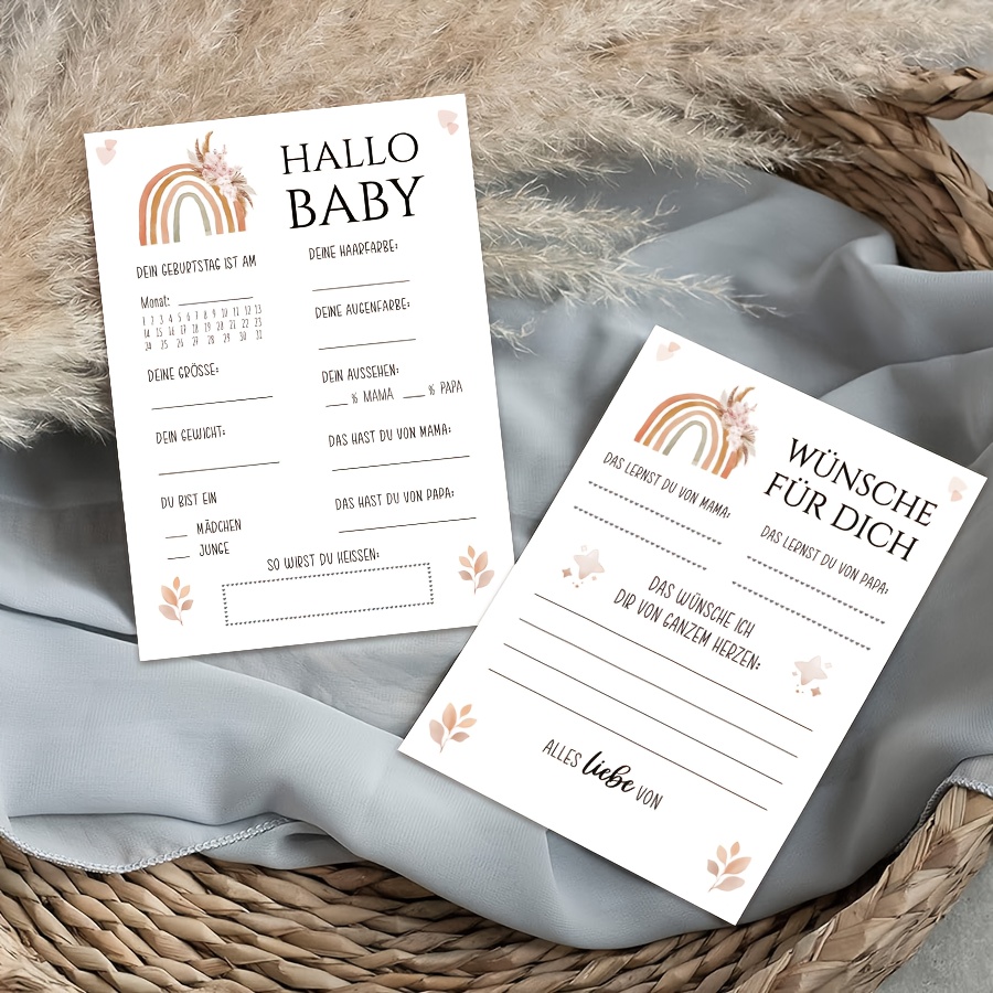 Image of 24pcs Of German Baby Shower Game Cards In Rainbow Style, Suitable For Recording Baby Details, Baby Gift Parties, Gender Reveal Parties, Party Game Cards, And Party Decorations. Welcome To This World!
