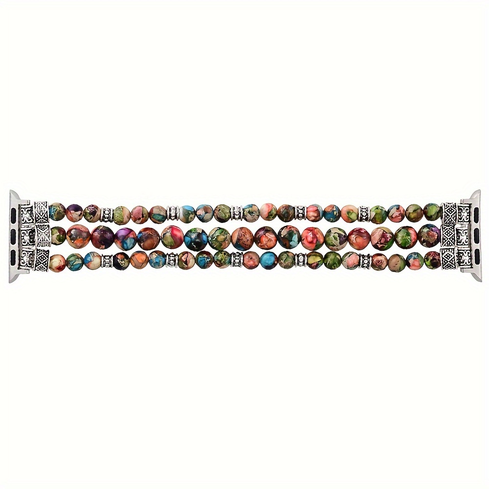 Image of Colorful Stone Bead Bohemian Bracelet Compatible With For Watch Bands 38mm/40mm/41mm Series 6/5/4 Stylish Cute Handmade Crystal Bead Elastic Watch Band For Women Replacement For Watch Band /2/1