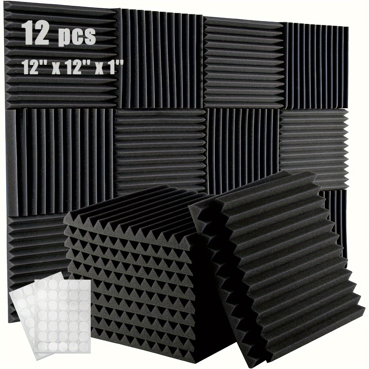 

12pcs 12''x12''x1'' Sound-absorbing Sponge With Adhesive Sticker High-density Flame-retardant Recording Studio Sound Insulation Cotton Fire-proof Corrugated Cotton