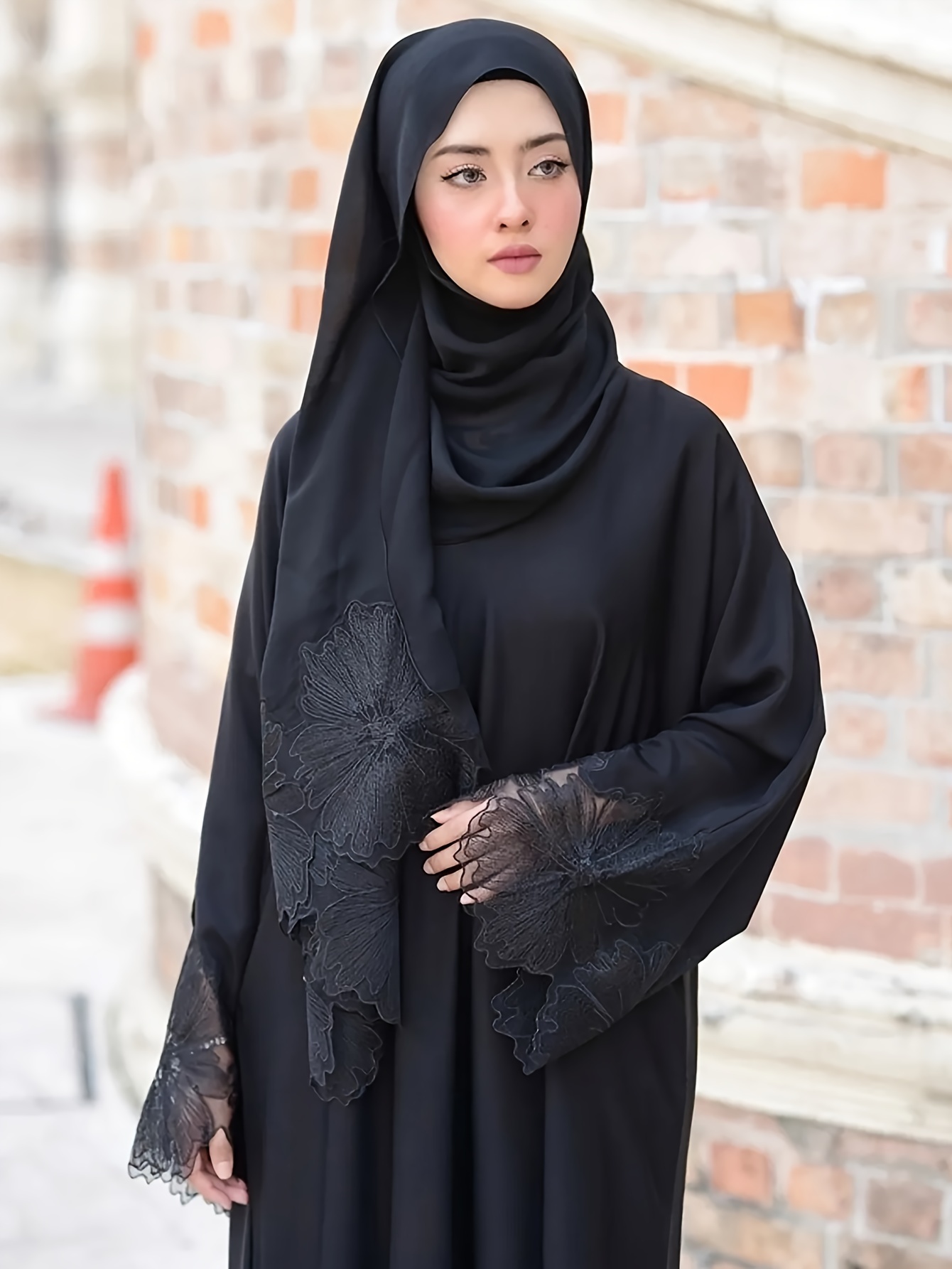 ramadan solid two piece prayer modest dress floral lace modest full length dress with hijab womens clothing