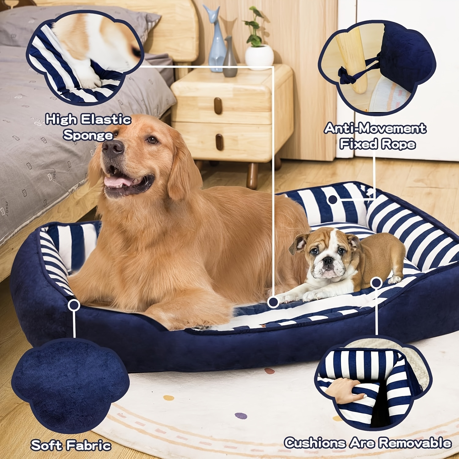 orthopedic dog bed for extra large dogs with cushion xl dog bed with bolster easy   bed sofa with velvet cotton pinstripe dog bed sofa with non slip bottom blue   large Product details 1